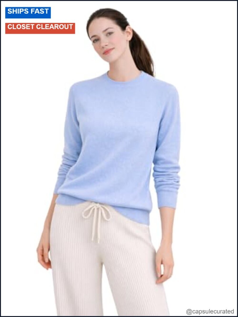 Women's 100% Pure Cashmere Long Sleeve Crew Neck Pullover Sweater
